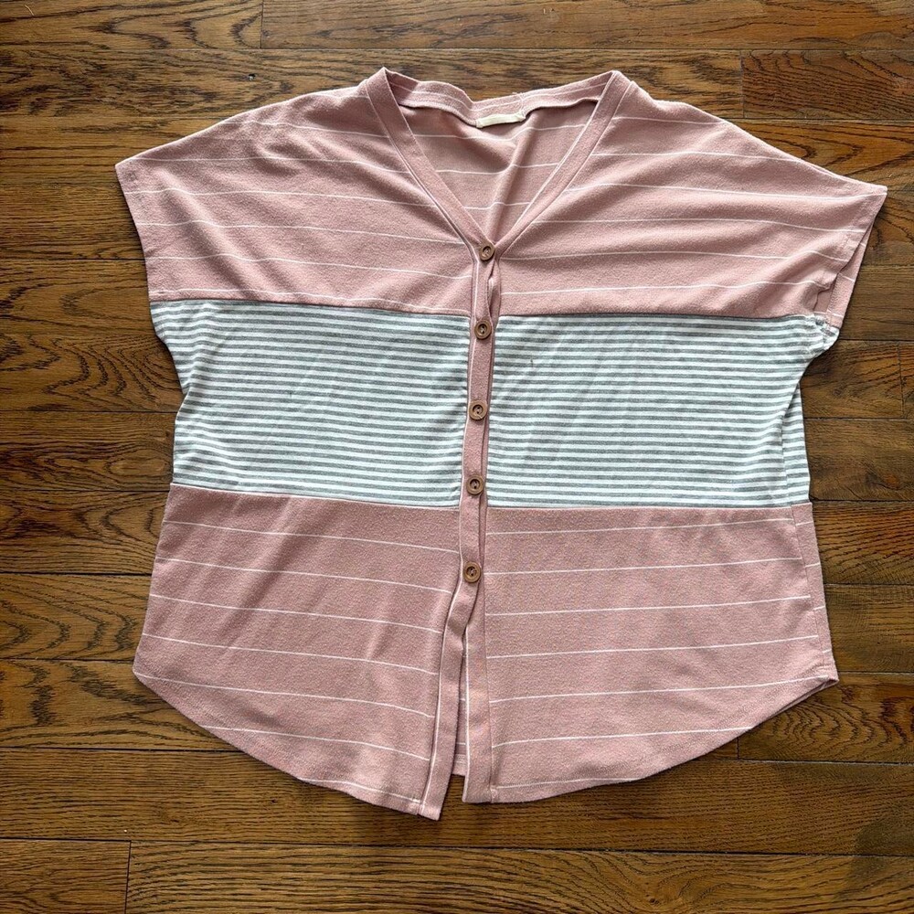 Entro Pink and white striped button-up top #striped